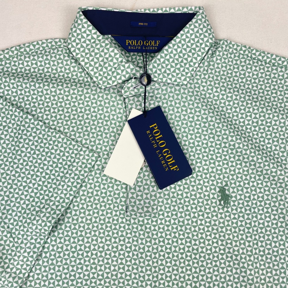 Polo Golf Ralph Lauren Mens Green Geometric Hourglass Pro Fit Polo Shirt Medium